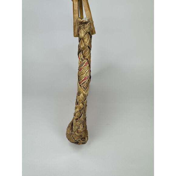 Vintage Woven Straw Raffia Handbag Wooden Handles Boho Tote Purse 70s 80s - Picture 4 of 11